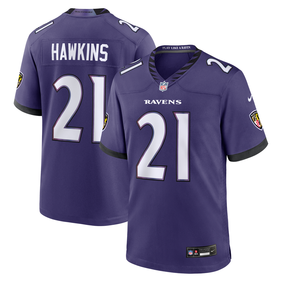 Baltimore Ravens Jaylinn Hawkins Nike Purple Team Game Jersey