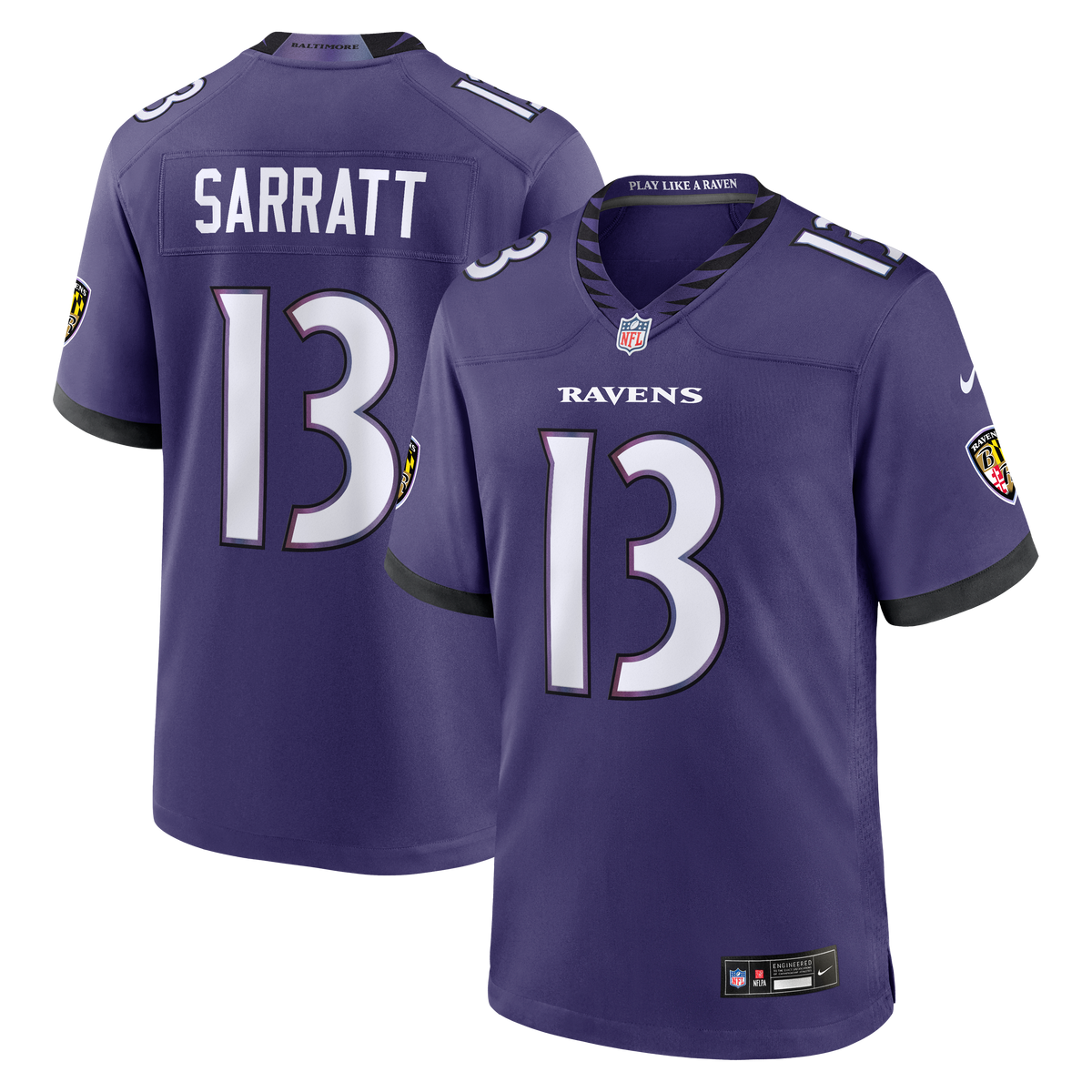 Baltimore Ravens Elijah Sarratt Nike Purple Team Game Jersey