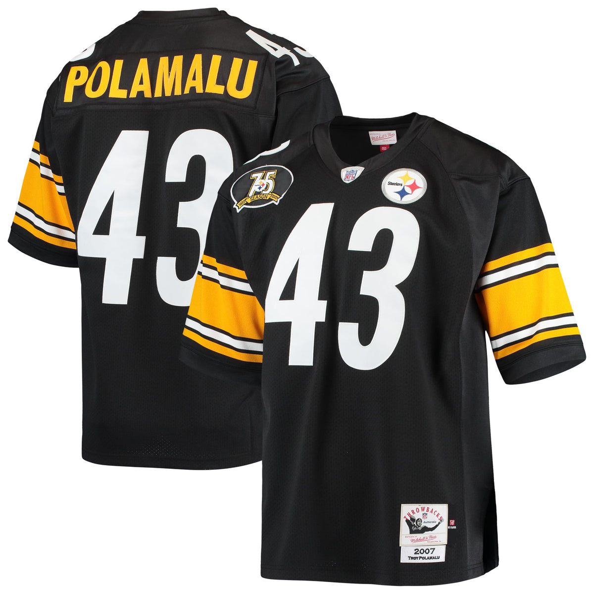 Pittsburgh Steelers 2007 Troy Polamalu Mitchell & Ness Black Authentic Throwback Retired Player Jersey