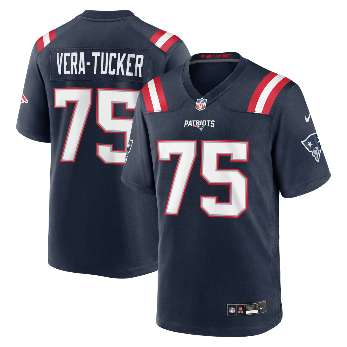 New England Patriots Alijah Vera-Tucker Nike Navy Team Game Jersey