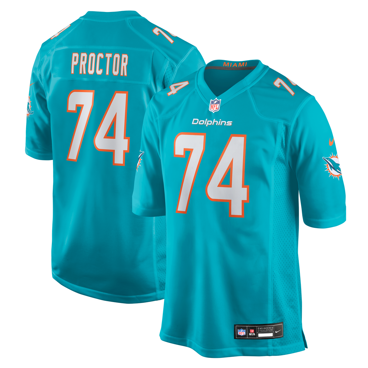 Miami Dolphins Kadyn Proctor Nike Aqua Team Game Jersey