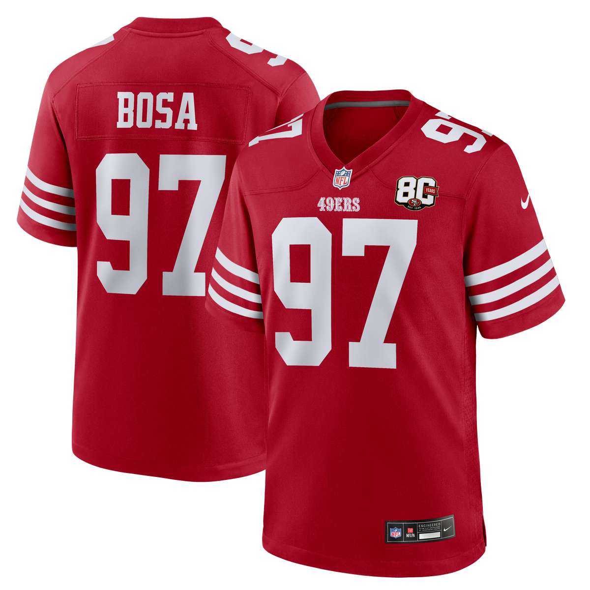San Francisco 49ers Nick Bosa Nike White 80th Anniversary Game Jersey
