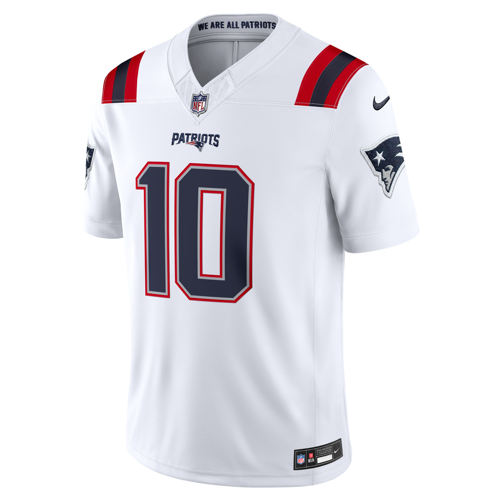 New England Patriots Drake Maye Nike Red Alternate Vapor F.U.S.E. Stitched Limited Jersey