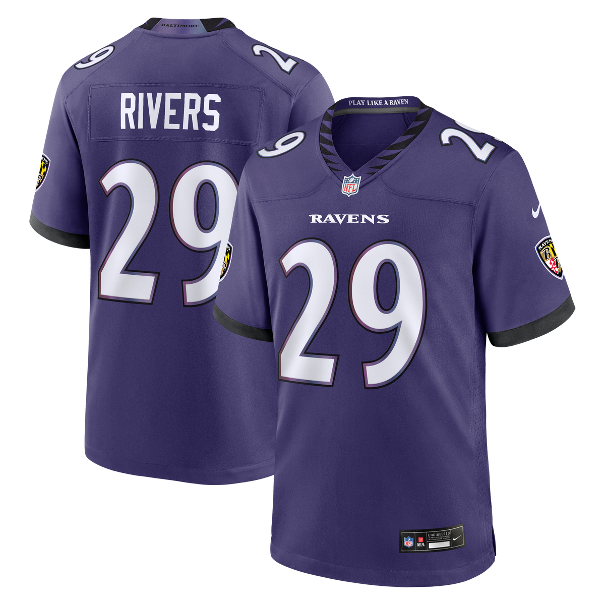 Baltimore Ravens Chandler Rivers Nike Purple Team Game Jersey