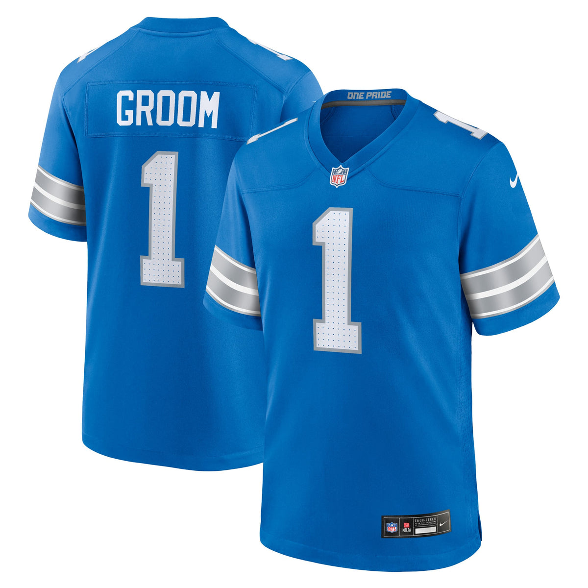 Detroit Lions Number 1 Groom Nike Blue Game Jersey