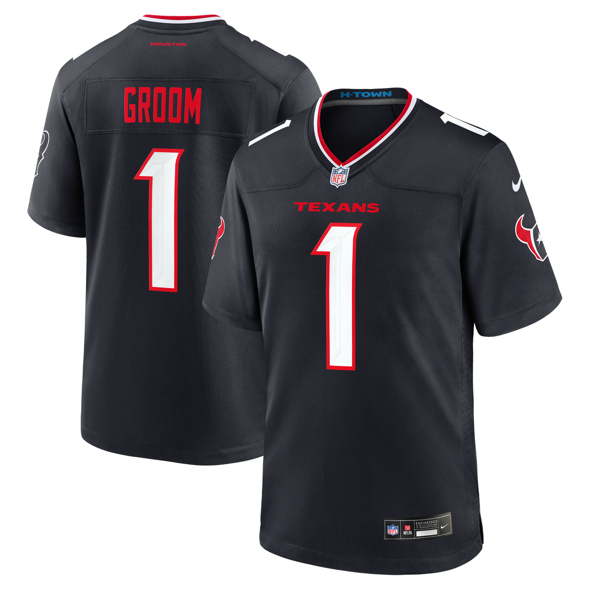 Houston Texans Number 1 Groom Nike Navy Game Jersey