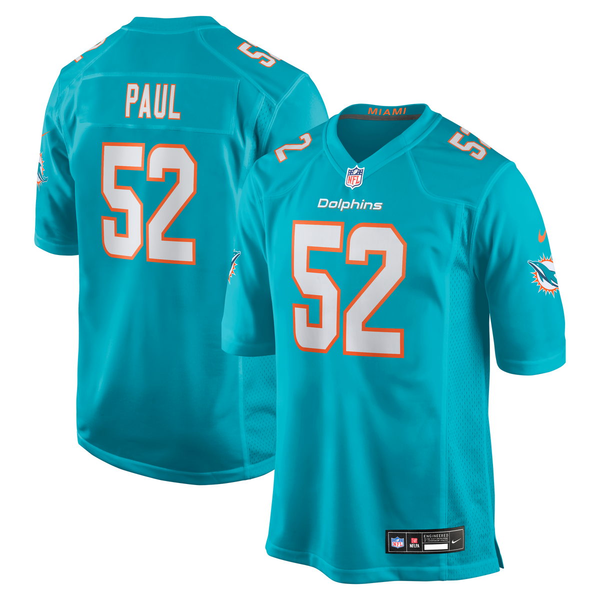 Miami Dolphins Patrick Paul Nike Aqua Game Jersey
