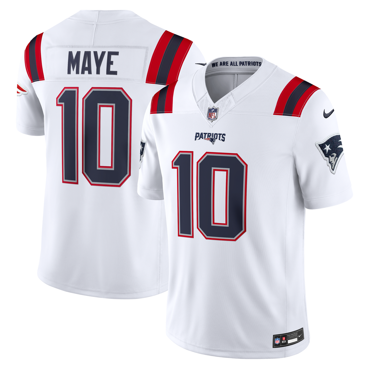 New England Patriots Drake Maye Nike White Vapor F.U.S.E. Stitched Limited Jersey